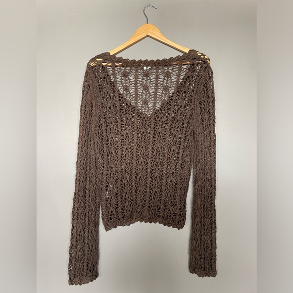 Caslon Brown Open-Knit V-Neck Women's Sweater Cardigan - Picture 5 of 5